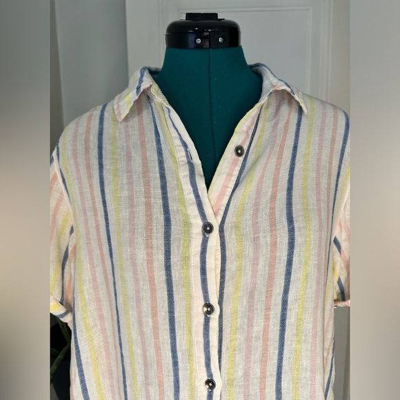 Splendid Small Linen Blend Button Up Striped Shirt Coastal Cottage Core - Picture 3 of 11